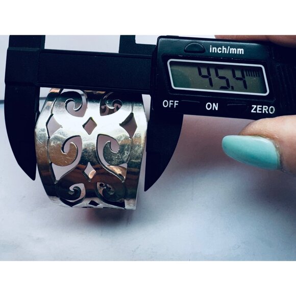 Charles Albert, Estate, Sterling Silver 925 Openwork Cuff Bracelet For 6" Wrist - Picture 7 of 9